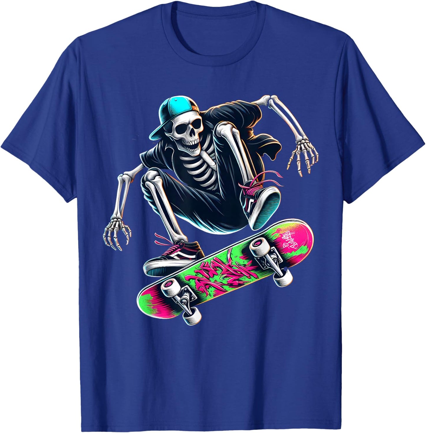 Skater Skeleton Modern Trick Skating Skateboard Street Style T-Shirt - T-Shirt | Royal