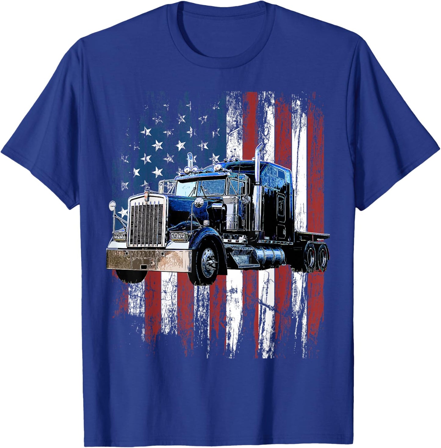 Trucker American Flag Truck Driver Truck Driver Gift T-Shirt - T-Shirt | Royal