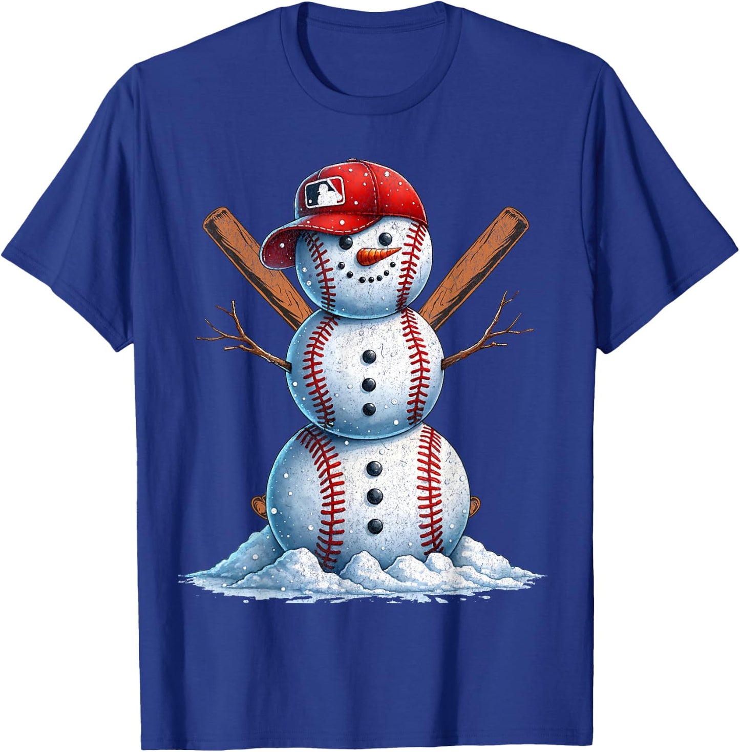 Baseball Snowman Balls Snow Christmas Xmas Men Women Player T-Shirt - T-Shirt | Royal