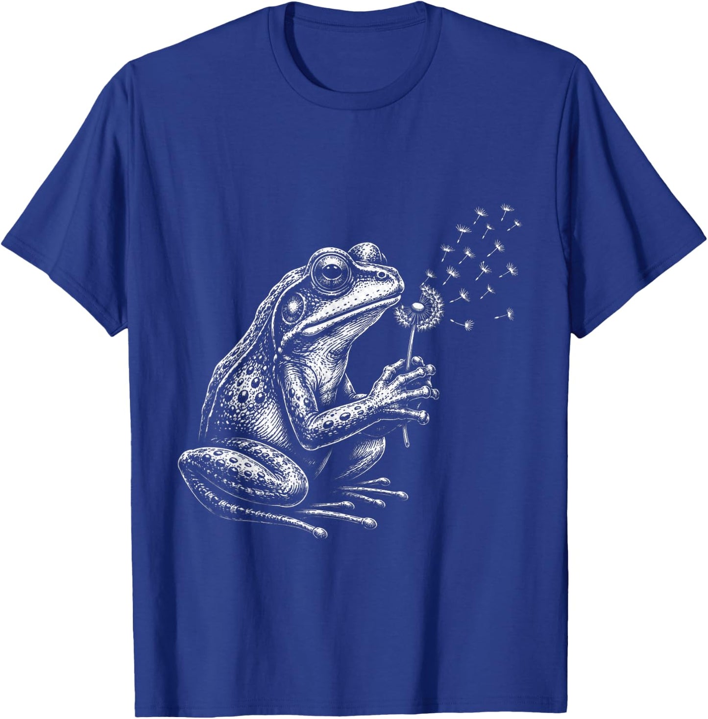 Blowing Wishes Frog Blowing Dandelion Vintage Art T-Shirt - T-Shirt | Royal