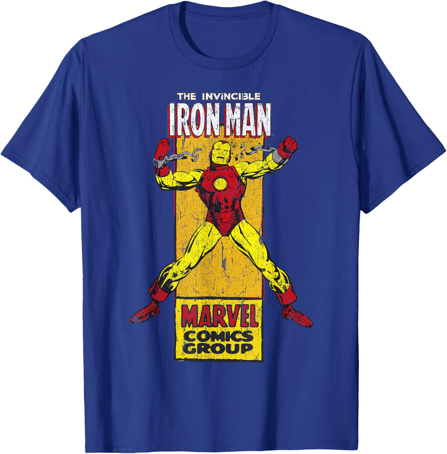 Marvel The Invincible Iron Man Retro Comic Side Panel Stamp T-Shirt - T-Shirt | Royal