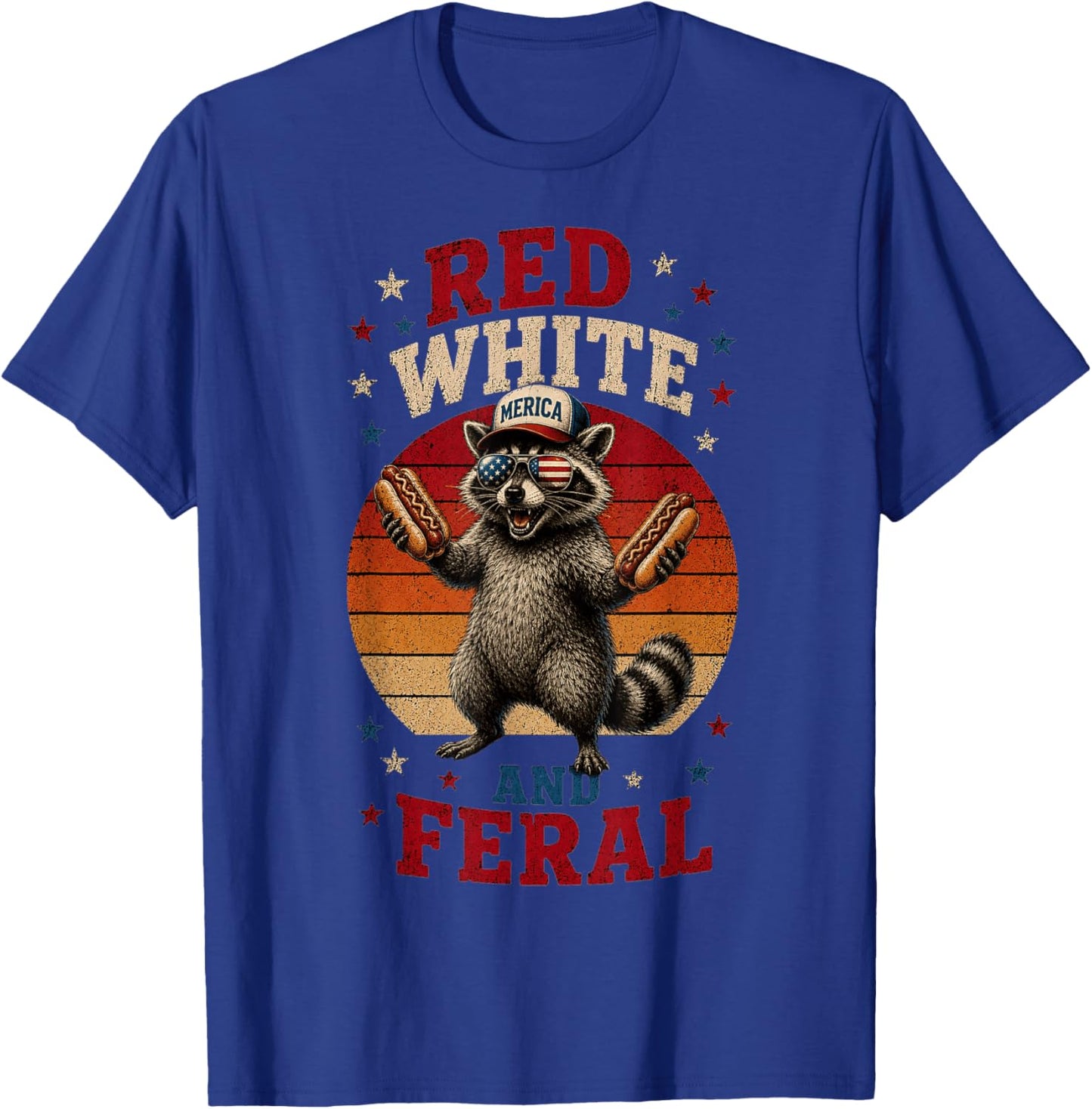 Preppy Red White and Feral Raccoon 4th of July Men Women Kid T-Shirt - T-Shirt | Royal