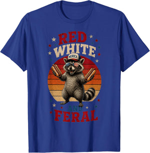 Preppy Red White and Feral Raccoon 4th of July Men Women Kid T-Shirt - T-Shirt | Royal
