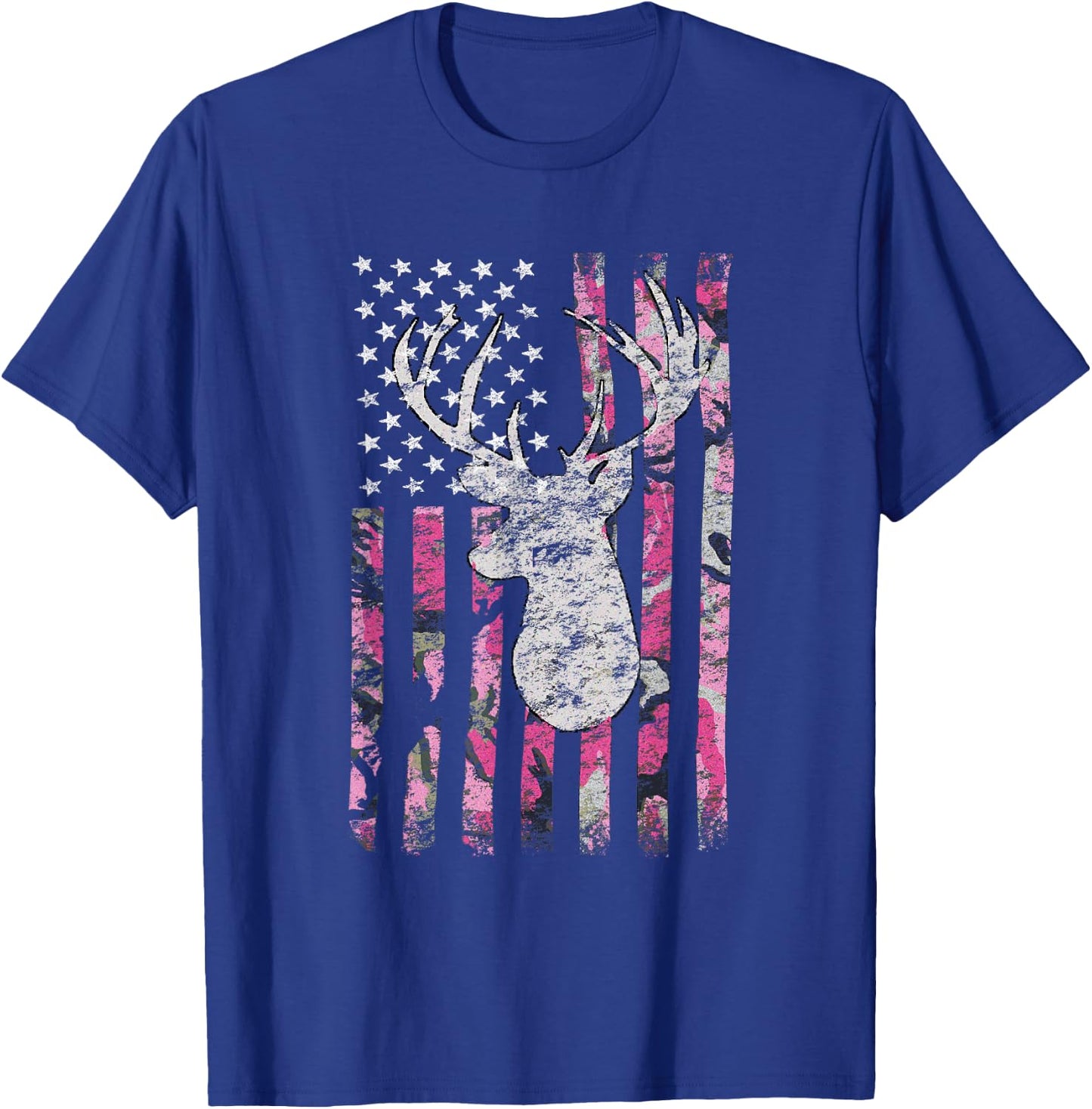 Deer Hunting Camo American Flag Pink Buck T-Shirt - T-Shirt | Royal