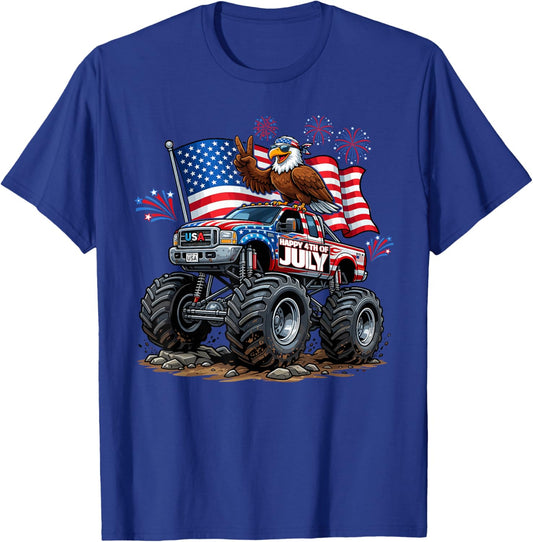 Monster Truck Bald Eagle USA Patriotic Shirt 4th of July T-Shirt - T-Shirt | Royal