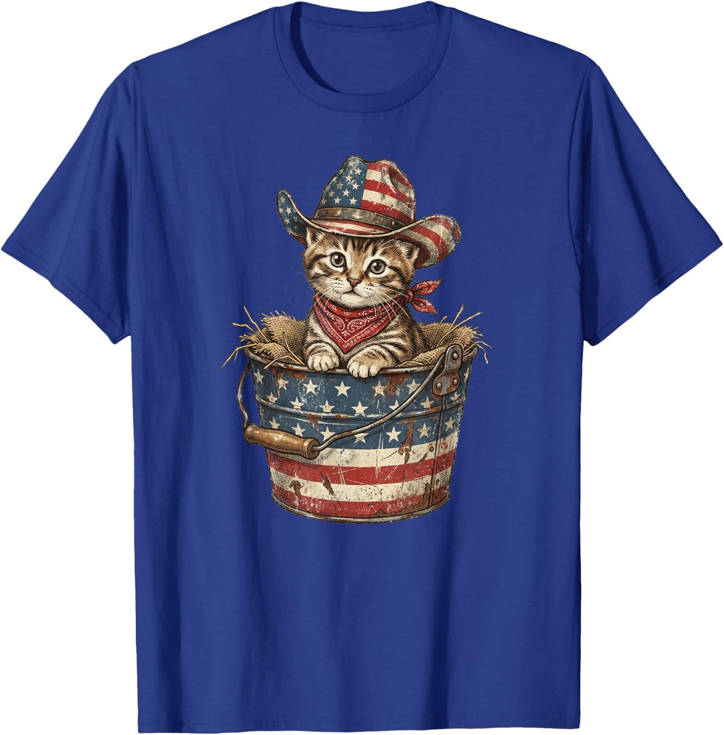 Vintage Cowboy Cat American Flag 4th of July T-Shirt - T-Shirt | Royal