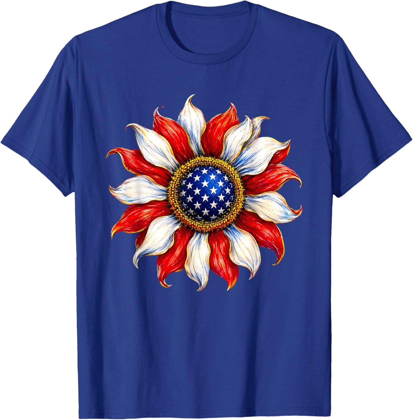 Sunflower USA American Flag 4th of July Patriotic Women Men T-Shirt - T-Shirt | Royal