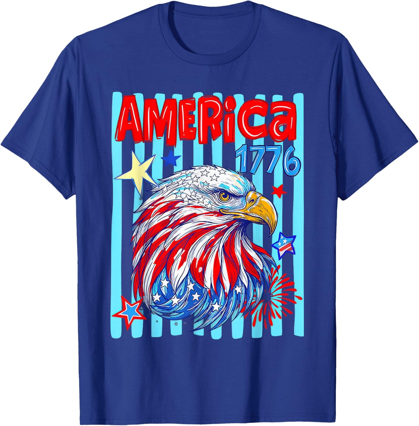 America 1776 Eagle Striped 4th of July T-Shirt - T-Shirt | Royal