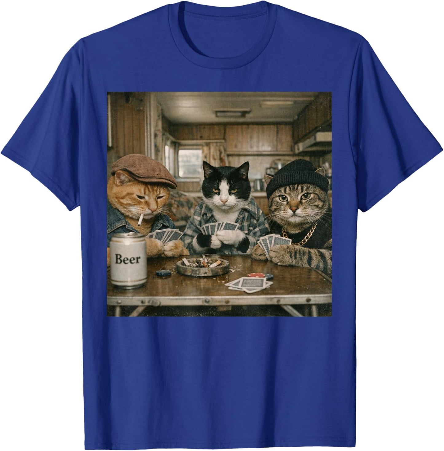 Funny Cats Playing Cards Vintage 70s Pet Owner T-Shirt - T-Shirt | Royal