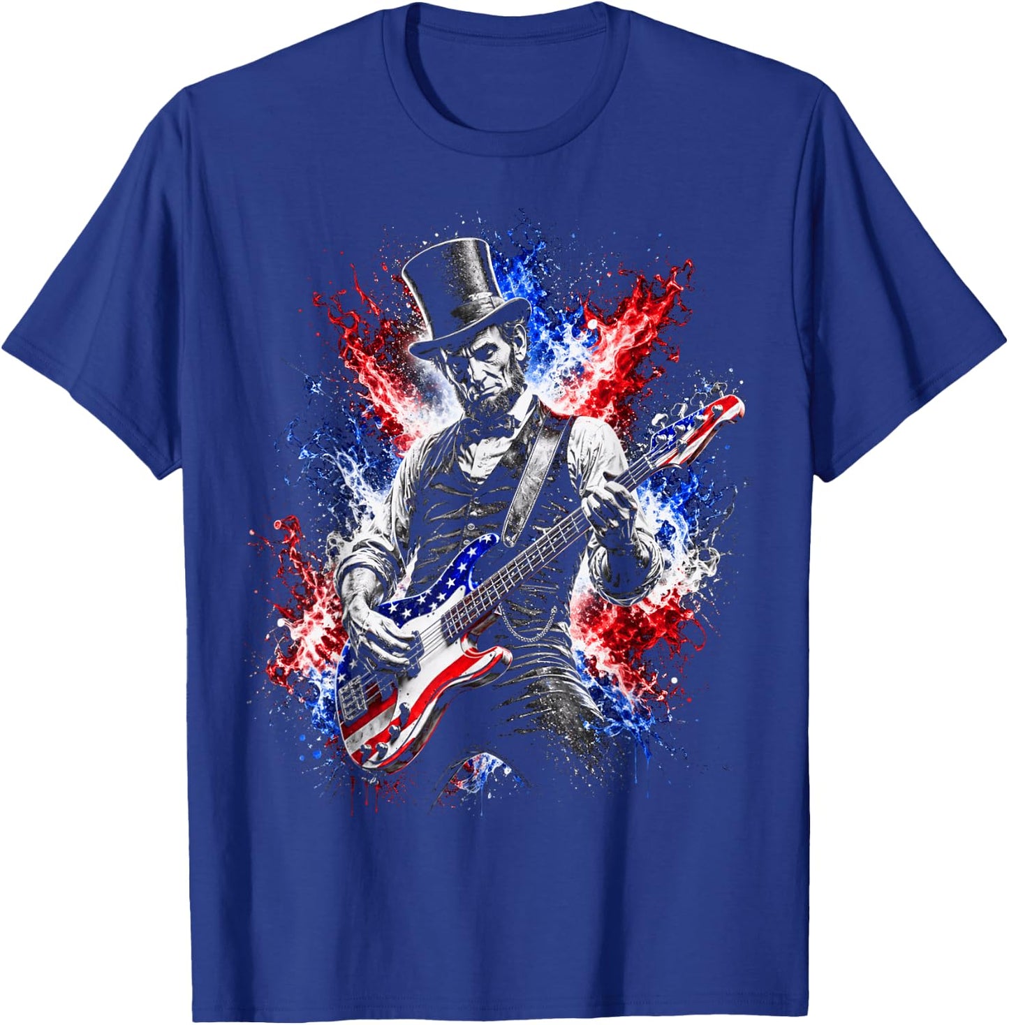 abe Lincoln Playing Guitar USA Flag 4th July Lincoln Guitar T-Shirt - T-Shirt | Royal