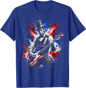 abe Lincoln Playing Guitar USA Flag 4th July Lincoln Guitar T-Shirt - T-Shirt | Royal