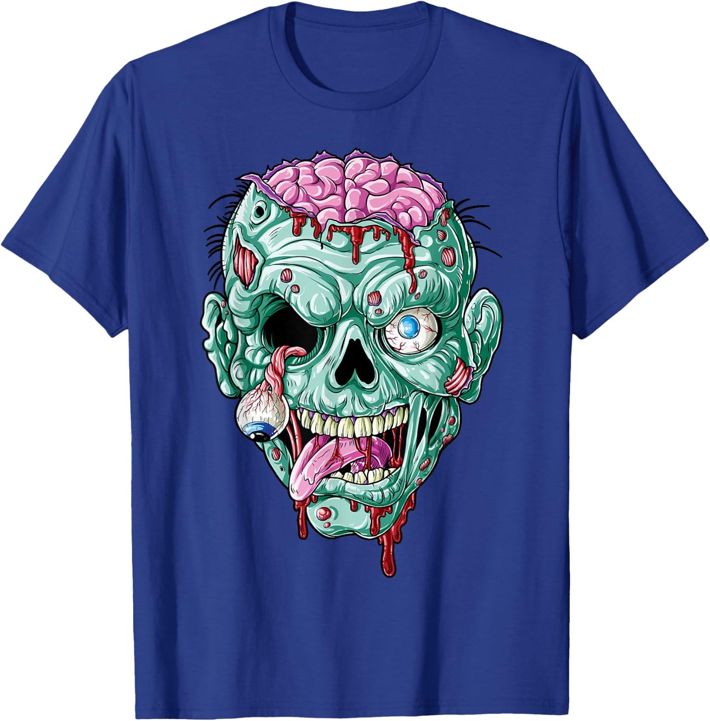 Zombie Face Brain Halloween Boys Men Women Girls Scary Funny T-Shirt - T-Shirt | Royal