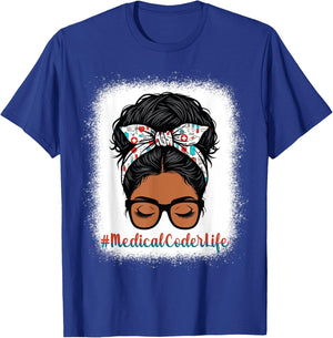 Medical Coder Messy Bun Black Women Medical Coder Life Girls T-Shirt - T-Shirt | Royal