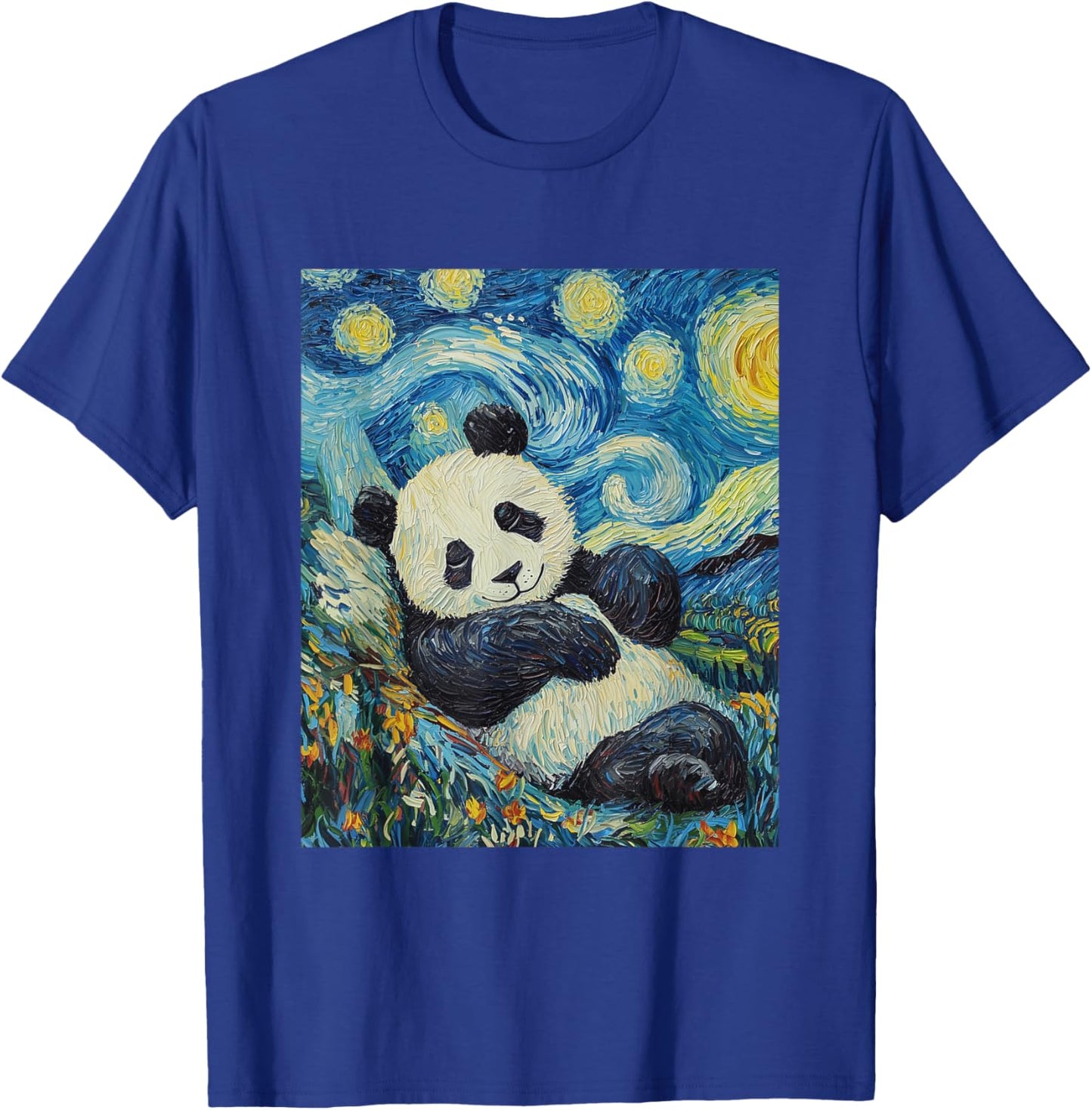 Cute Panda Bear - Van Gogh Style - Starry Night Graphic T-Shirt - T-Shirt | Royal