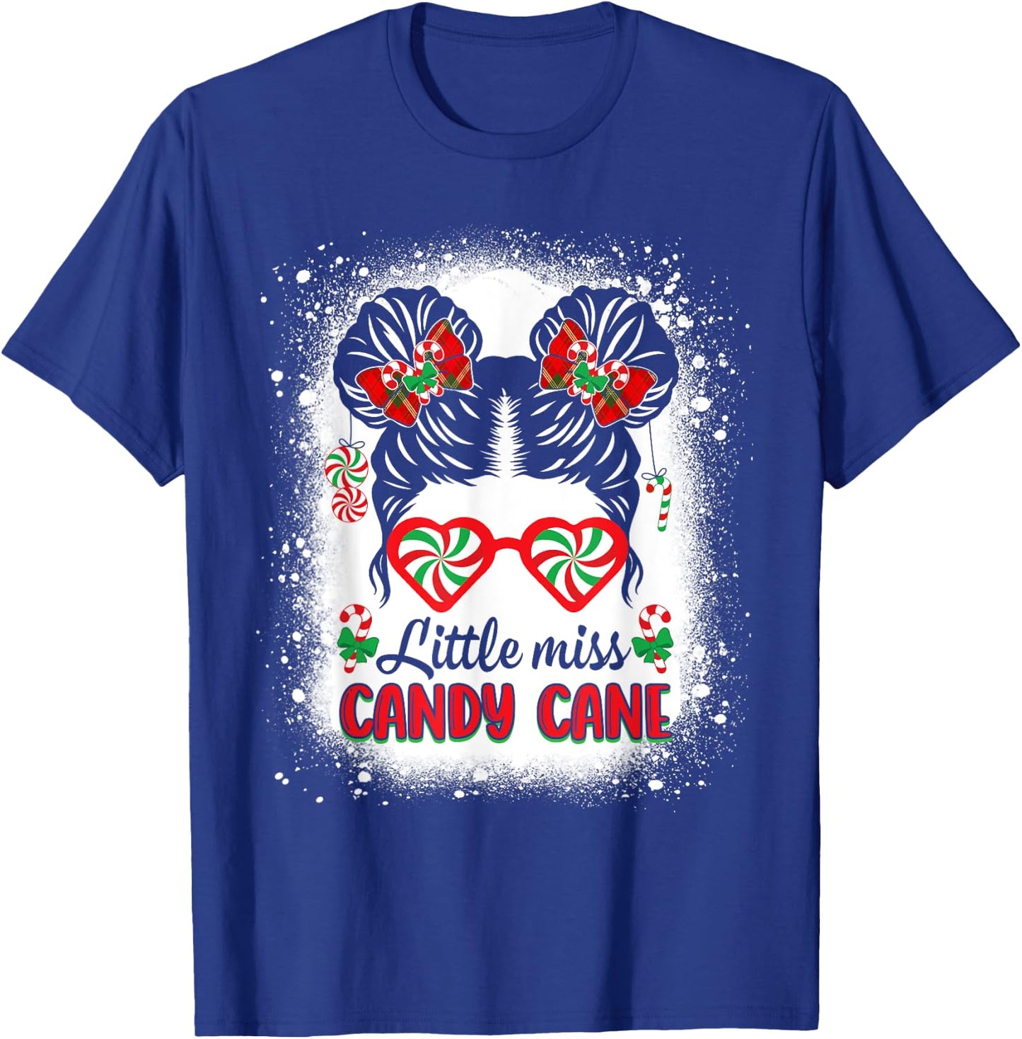 Littles Miss Candy Cane Bow Messy Bun Santa Christmas Party T-Shirt - T-Shirt | Royal