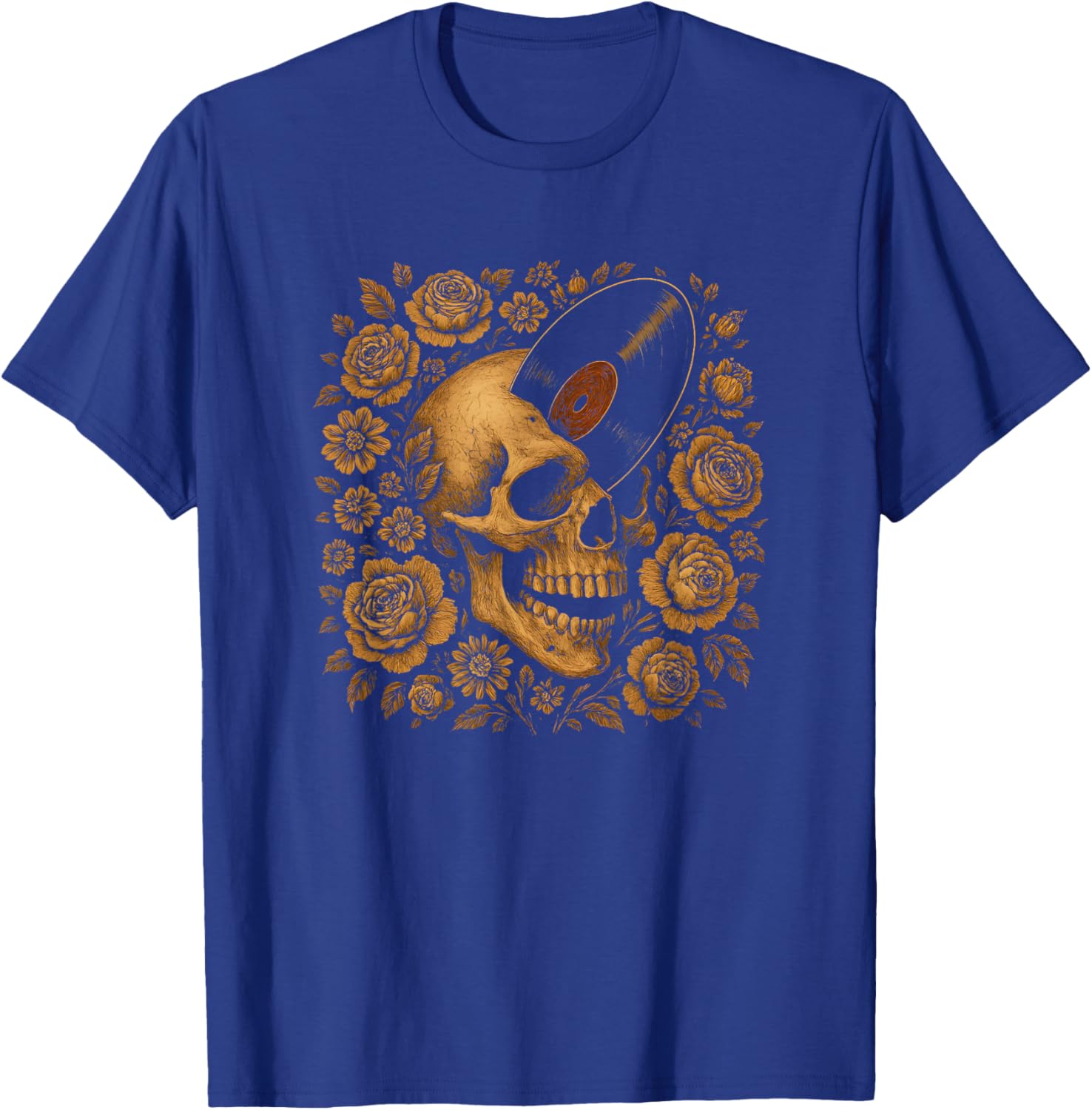 Skull with Vinyl Record – Rococo Baroque Floral Gothic Music T-Shirt - T-Shirt | Royal
