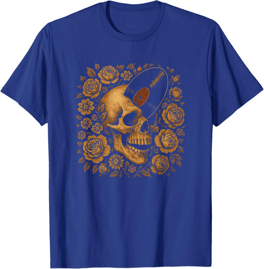 Skull with Vinyl Record – Rococo Baroque Floral Gothic Music T-Shirt - T-Shirt | Royal