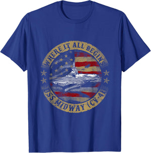Where It All Begins Uss Midway CV 41 US Army T-Shirt - T-Shirt | Royal