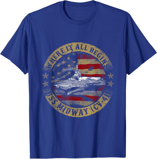 Where It All Begins Uss Midway CV 41 US Army T-Shirt - T-Shirt | Royal