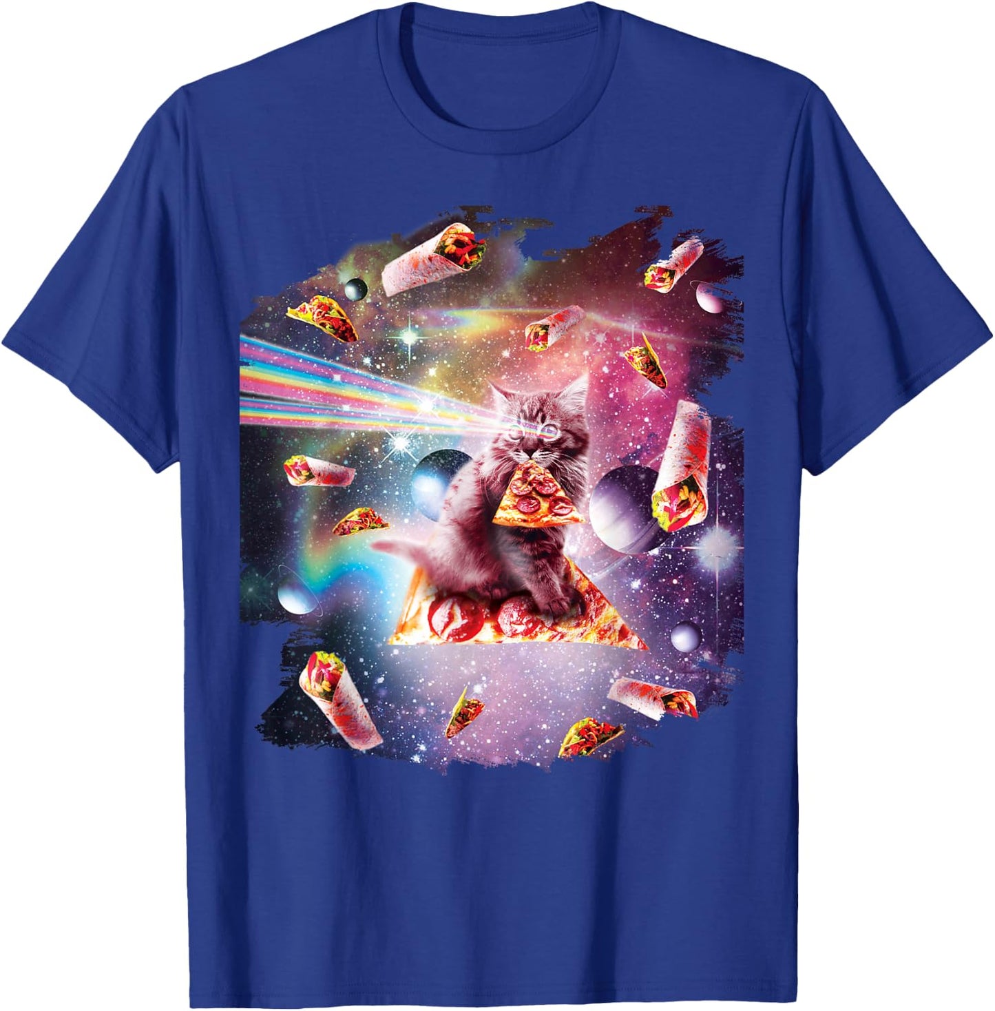 Outer Space Pizza Cat - Rainbow Laser, Taco, Burrito T-Shirt - T-Shirt | Royal