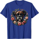Adults & Kids Retro Floral Wreath Boxer Dog Lover - Black, Small, Short Sleeve T-Shirt - T-Shirt | Royal