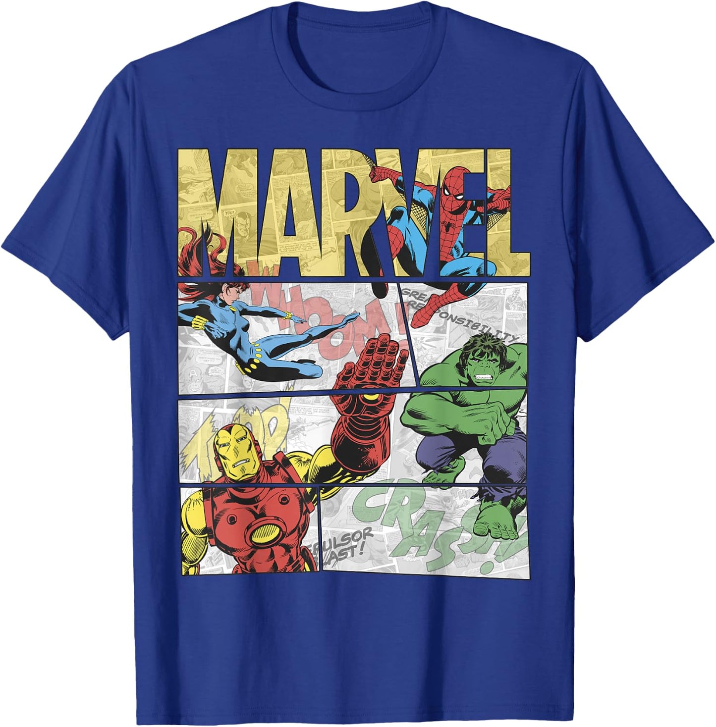 Marvel Retro Avengers Comic Panel Build-Up Graphic T-Shirt - T-Shirt | Royal
