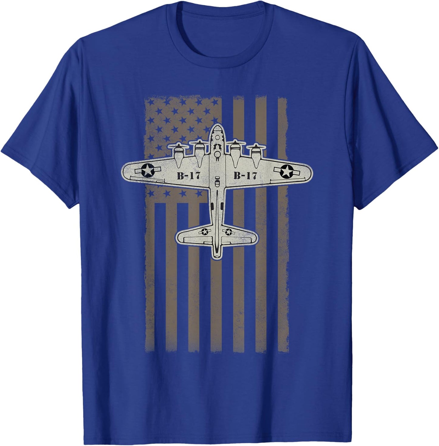 B17 Bomber WW2 Plane Aircraft USA Flag Veteran Pilot Gift T-Shirt - T-Shirt | Royal