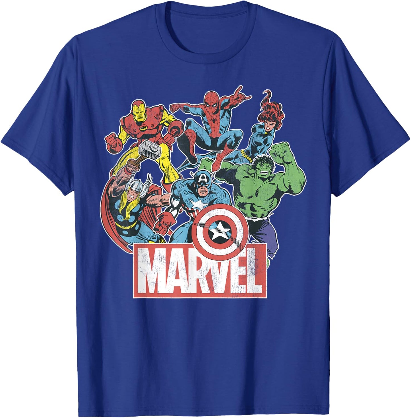 Marvel Avengers Team Retro Comic Vintage Graphic Small T-Shirt - T-Shirt | Royal