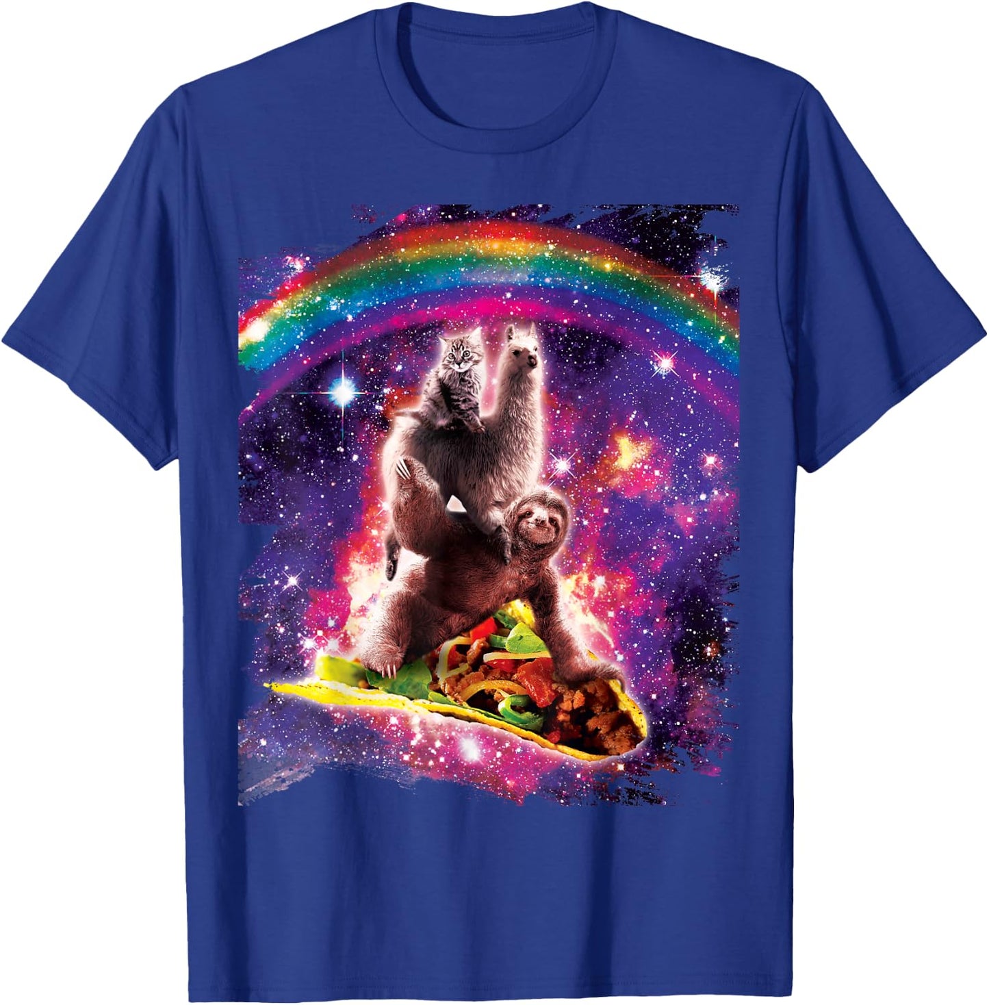 Space Cat Llama Sloth Riding Taco T-Shirt - T-Shirt | Royal