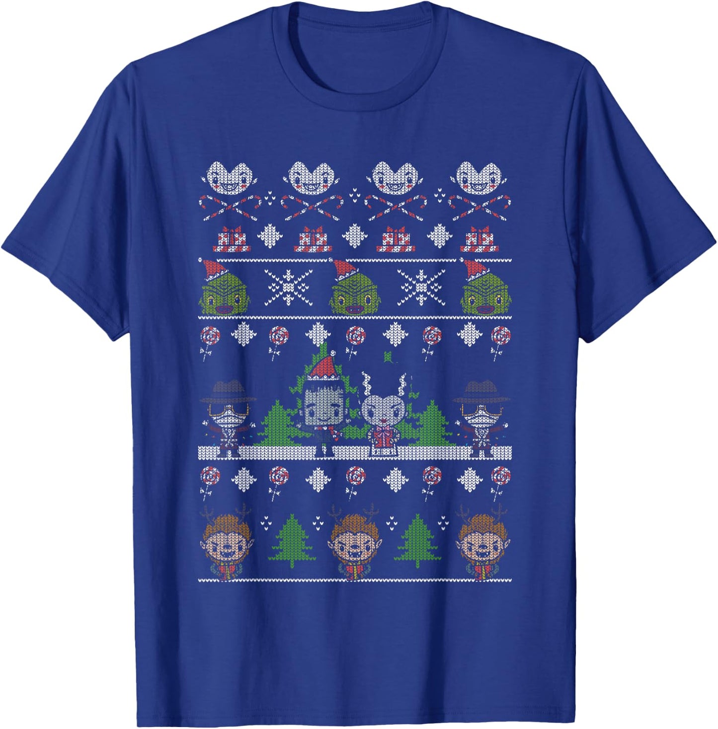 Universal Monsters Christmas Group Ugly Sweater Style T-Shirt - T-Shirt | Royal