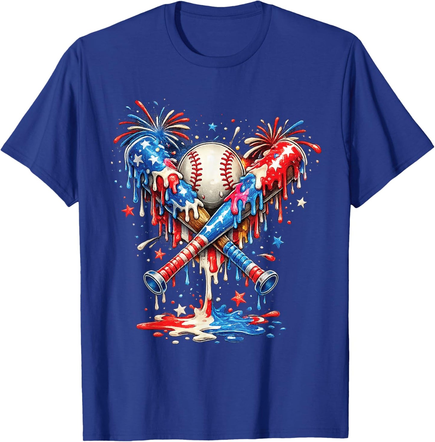Baseball Drip Ice Cream Patriot American Flag 4th of July T-Shirt - T-Shirt | Royal