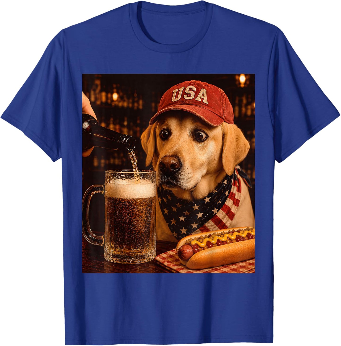 Vintage Yellow Labrador Retriever Drinking Beer 4th of July T-Shirt - T-Shirt | Royal