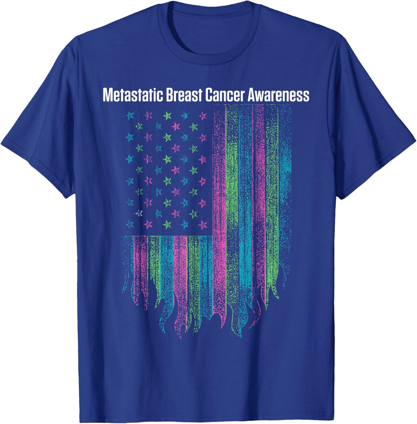 Metastatic Breast Cancer Awareness Flag Warrior T-Shirt - T-Shirt | Royal