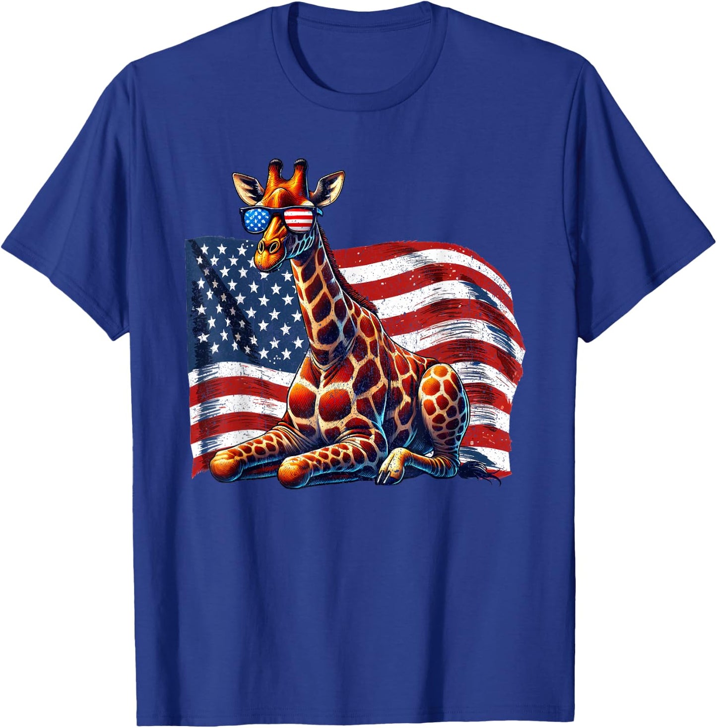 Vintage Giraffe USA Flag Animals Lovers Patriotic Sunglasses T-Shirt - T-Shirt | Royal