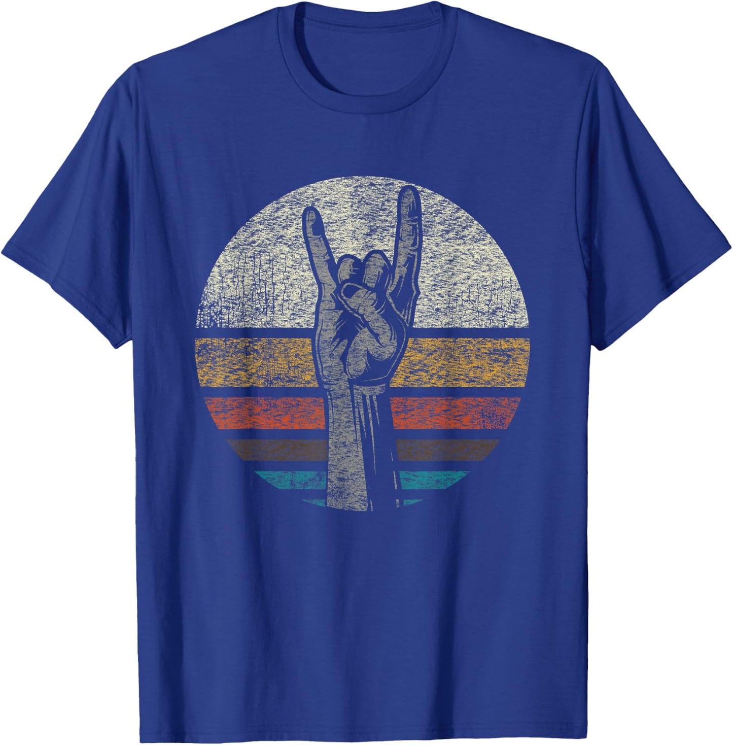 Retro Rock On Hand Horns for Rock and Roll Music Lovers Small T-Shirt - T-Shirt | Royal