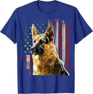 Patriotic German Shepherd American Flag Dog Gift Men Women T-Shirt - T-Shirt | Royal