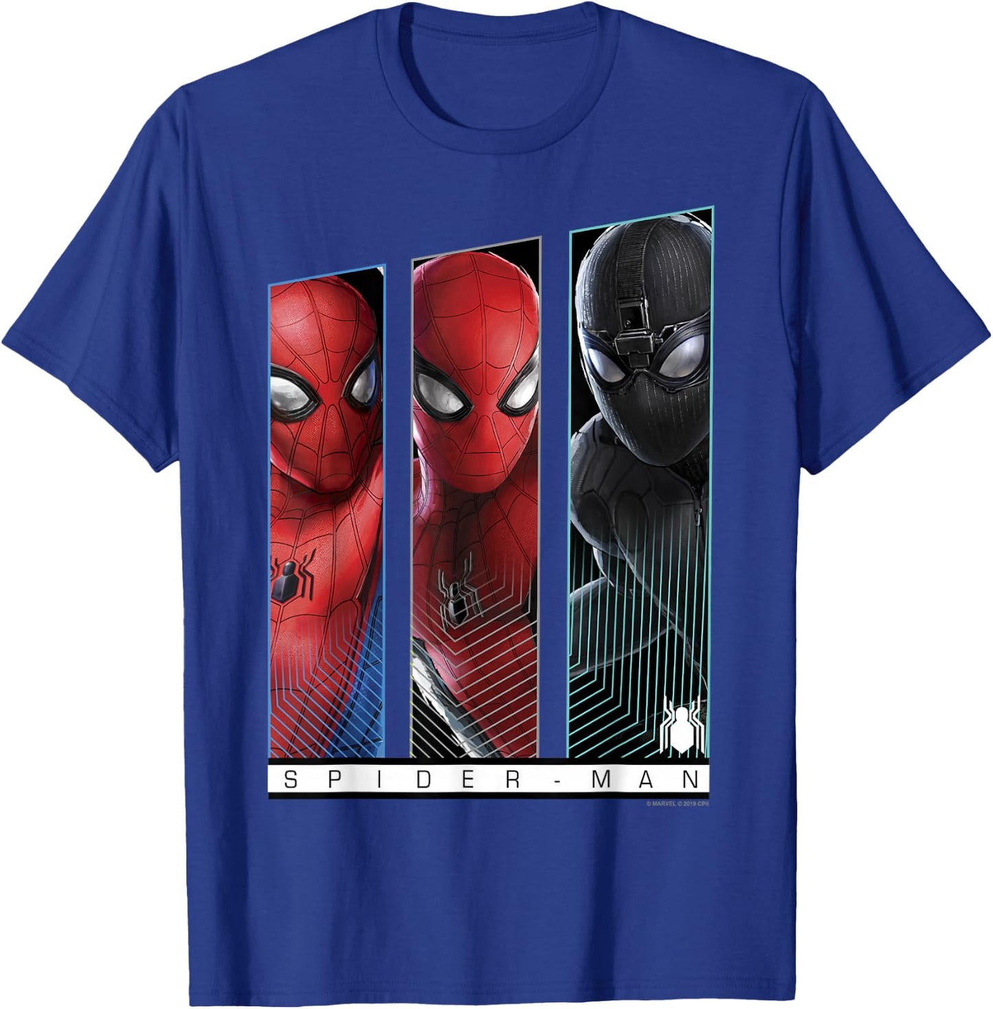 Marvel Spider-Man Far From Home Suits Panel Poster T-Shirt - T-Shirt | Royal