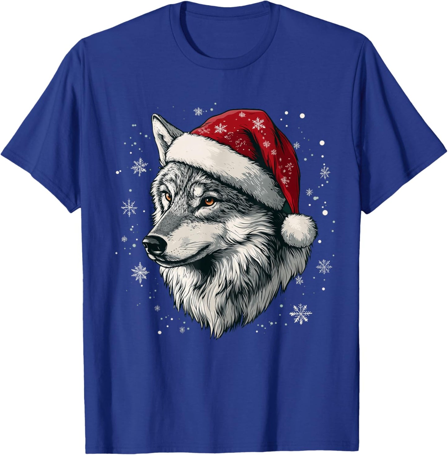 Wolf Santa Hat Funny Cute Animal Lover Christmas T-Shirt - T-Shirt | Royal