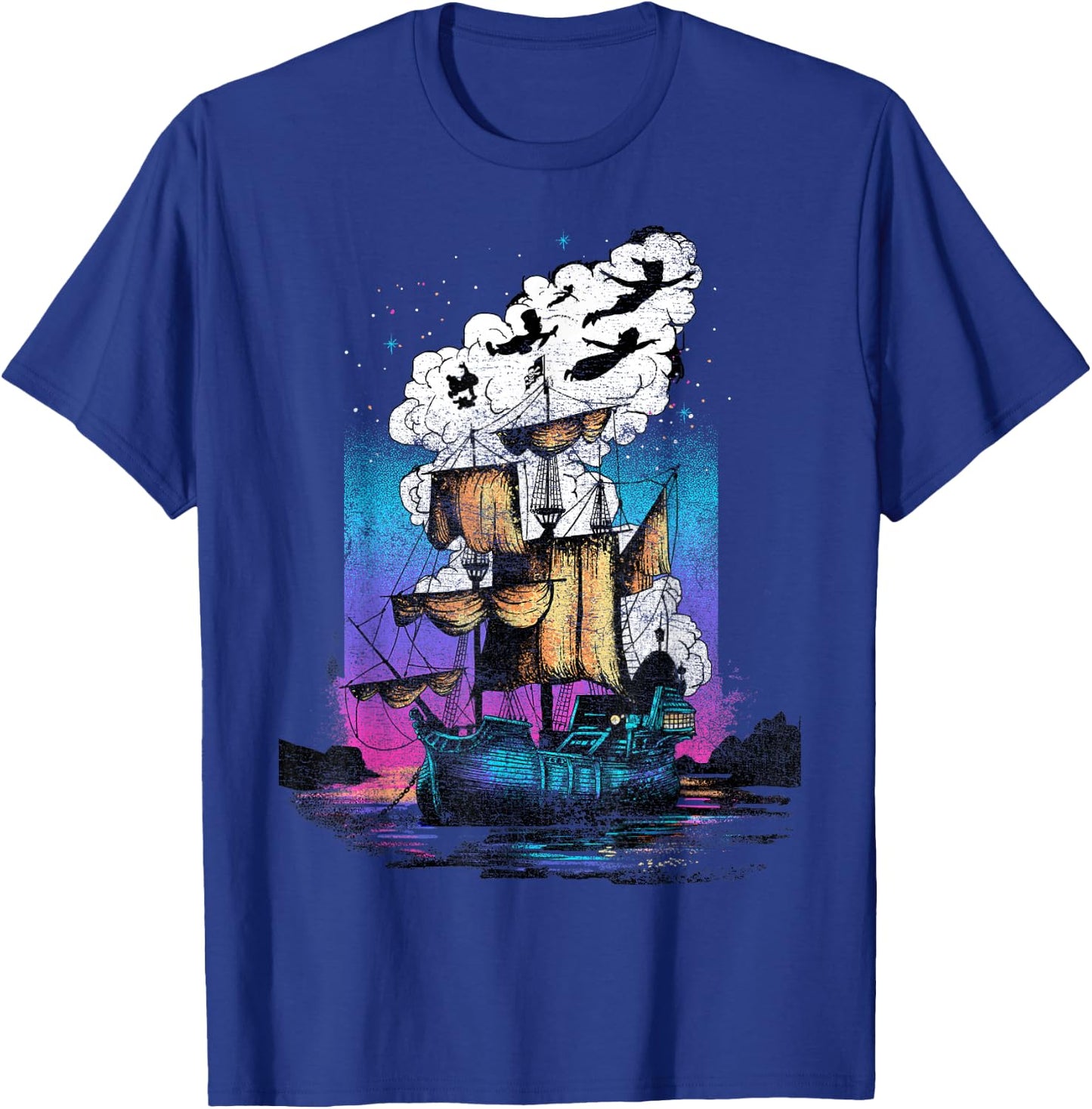 Disney Peter Pan Pirate Ship Flight Neon Graphic T-Shirt - T-Shirt | Royal