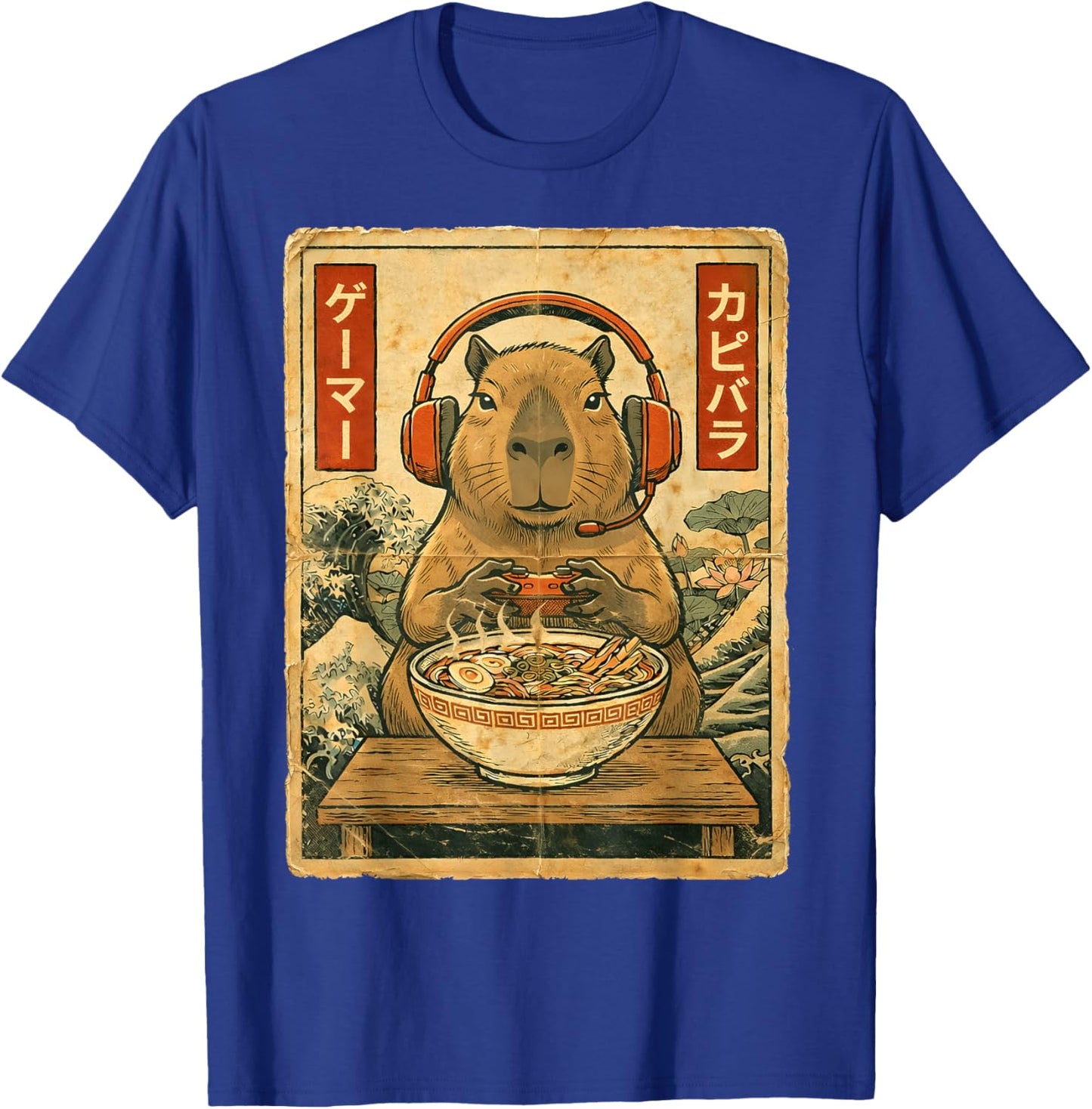 Cute Kawaii Gamer Capybara Funny Ramen Retro Japanese Gaming T-Shirt - T-Shirt | Royal