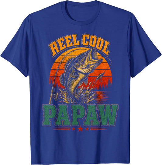 Reel Cool Papaw Vintage Fishing Retro Sunset Father's Day T-Shirt - T-Shirt | Royal