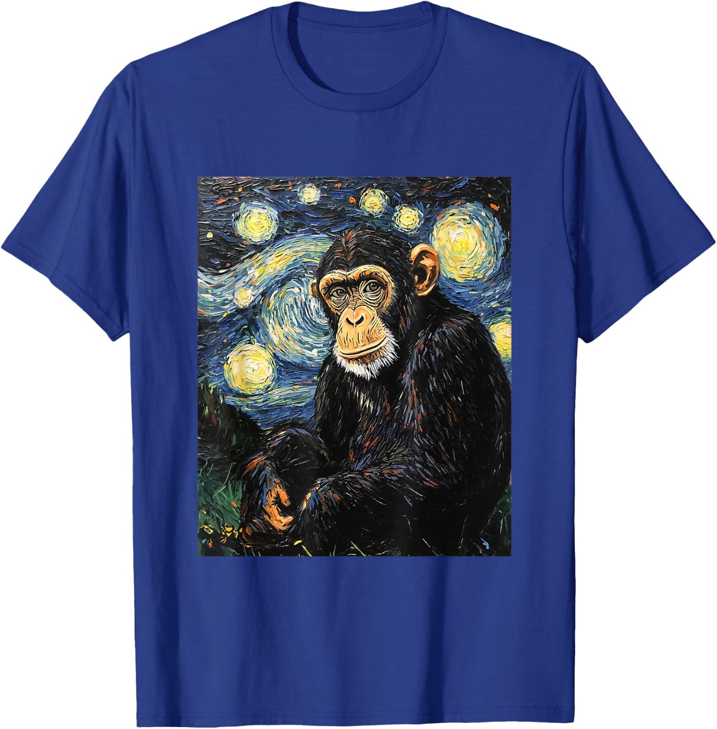 Chimpanzee Monkey - Van Gogh Style - Starry Night T-Shirt - T-Shirt | Royal