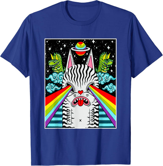 Trippy Psychedelic Rainbow Space Cat Dinosaur Pop Art Shirt T-Shirt - T-Shirt | Royal
