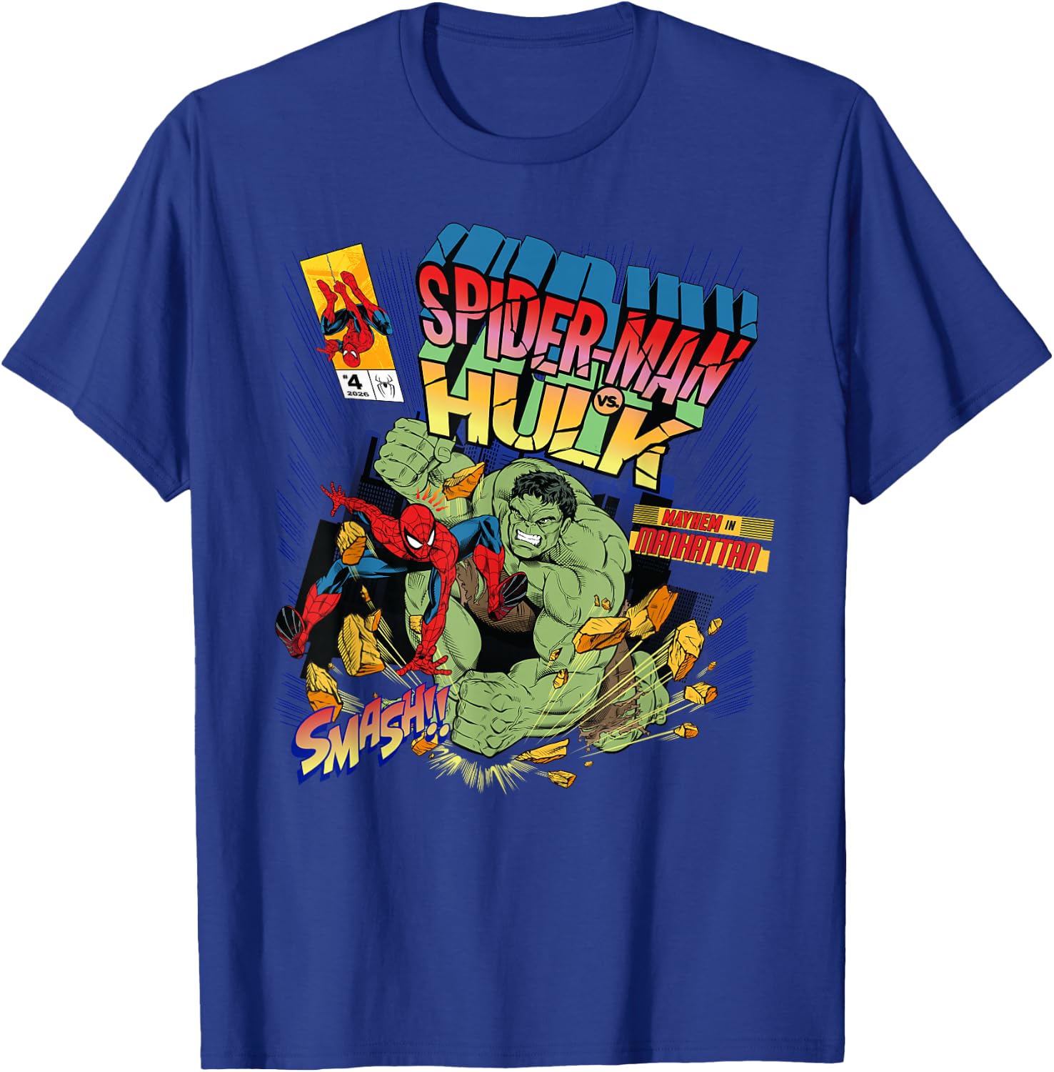 Marvel Studios Spider-Man BND Movie 2026 vs Hulk Comic Cover T-Shirt - T-Shirt | Royal