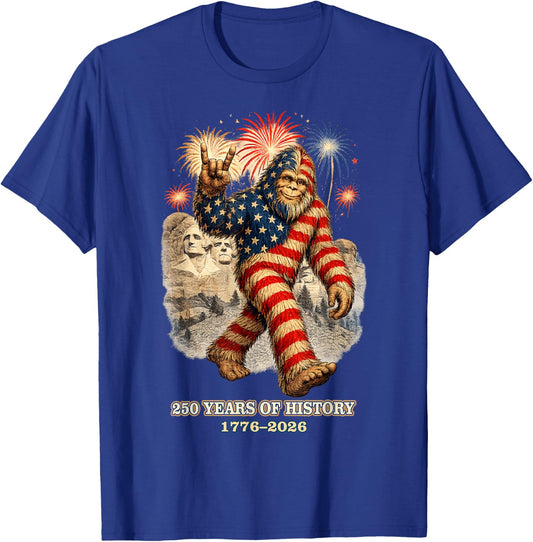 Patriotic Bigfoot Firework 1776 2026 Gifts Women Kid T-Shirt - T-Shirt | Royal