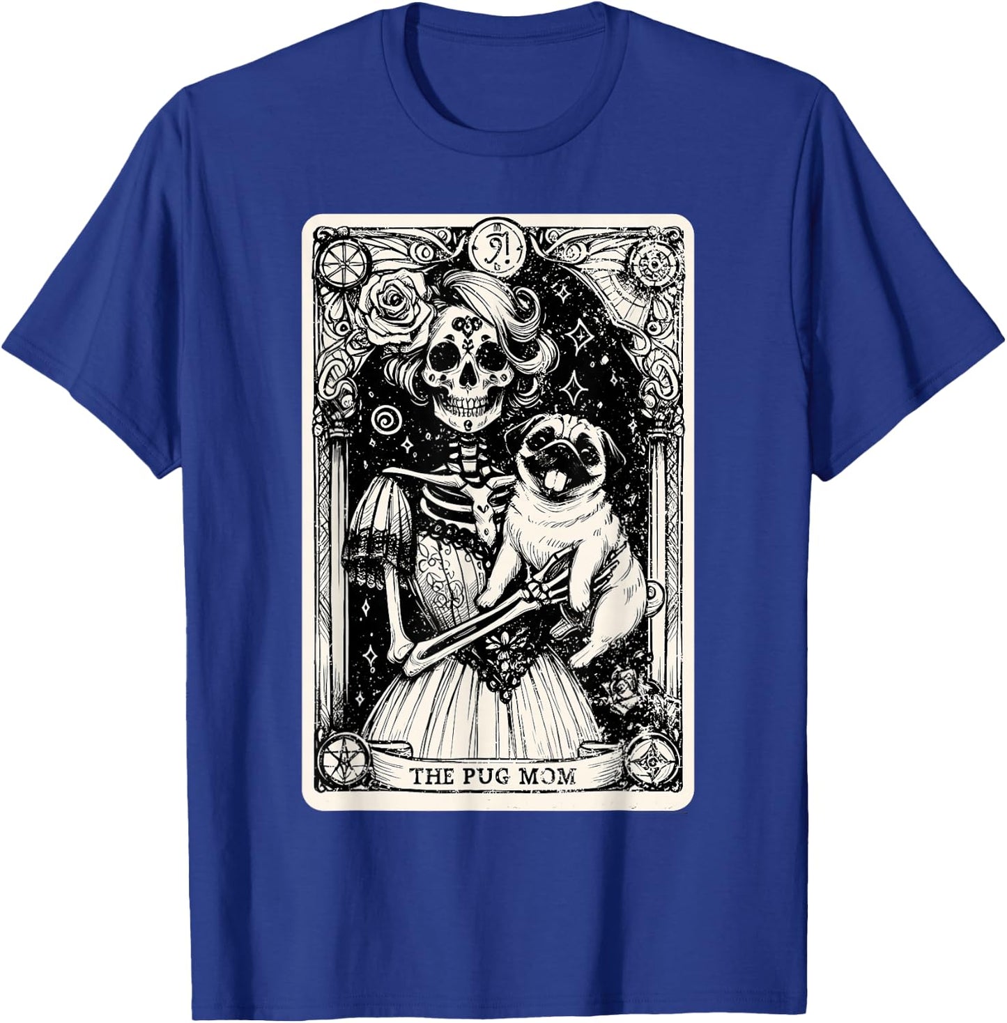 Vintage Skeleton Pug Mom Tarot Card Witchy Vibes Pug Lover T-Shirt - T-Shirt | Royal