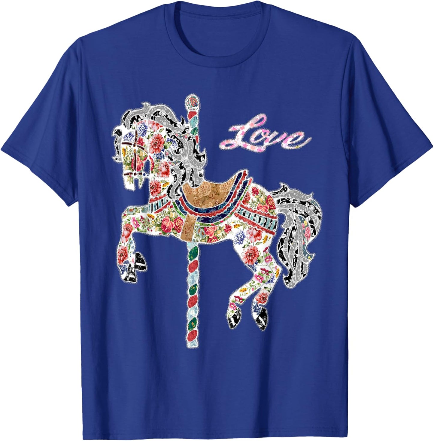 Carousel horse vintage illustration quilting style shirt. T-Shirt - T-Shirt | Royal