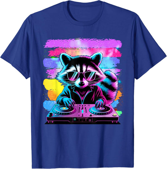 Retro Raccoon DJ Men Women Kids Funny Raccoon T-Shirt - T-Shirt | Royal