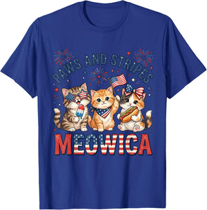 Paws and Stripes Meowica Patriotic Cat 4th of July Kitten T-Shirt - T-Shirt | Royal