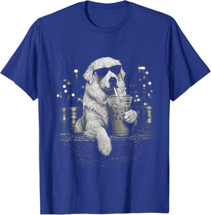 Funny Great Pyrenees Drinking Iced Coffee Meme T-Shirt - T-Shirt | Royal